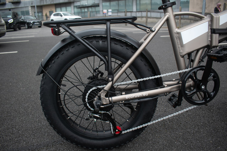 Rear view of Ecorush 10S electric bike highlighting IP54 waterproof rating