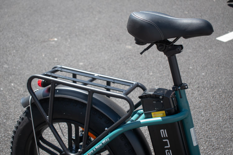 Steel rear carrier rack on Engwe L20 Boost for cargo carrying