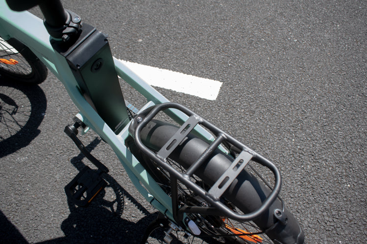 Steel rear carrier rack on Engwe P20 for cargo and panniers