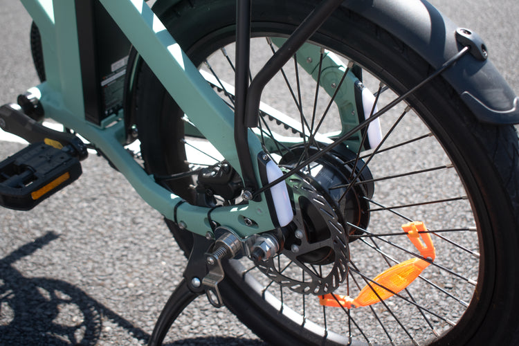 Close-up of 20 x 1.95 tires on Engwe P20 electric commuter bike