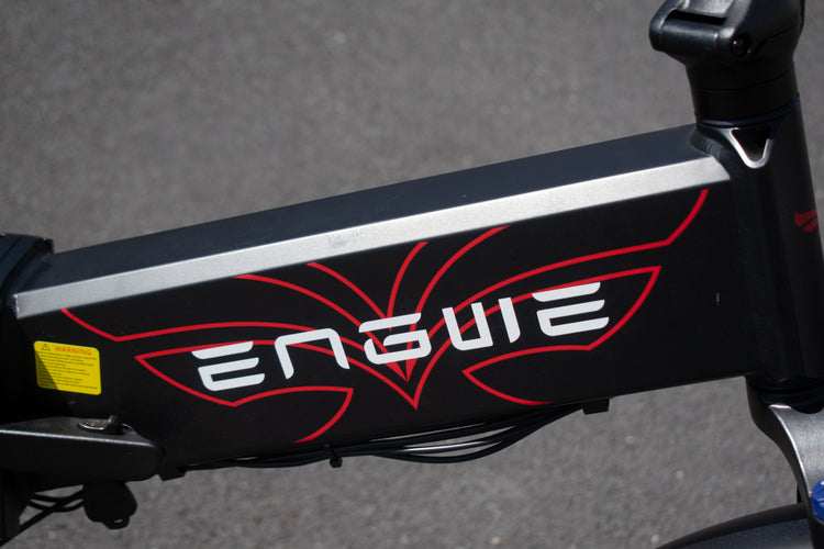 Folding hinge mechanism on ENGWE EP-2 Boost for compact storage and transport