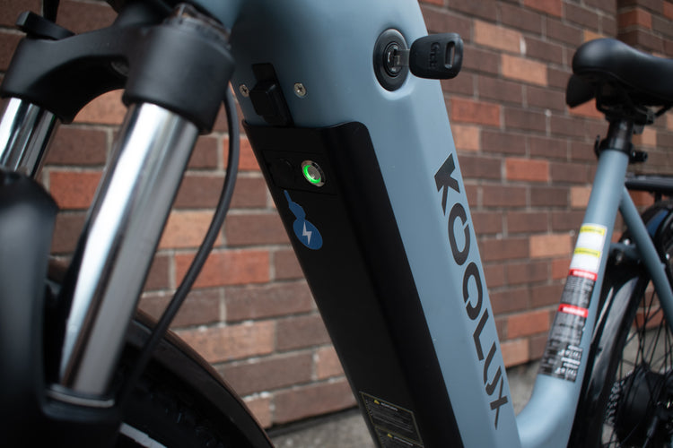 Removable electric bike battery with charging port and key lock